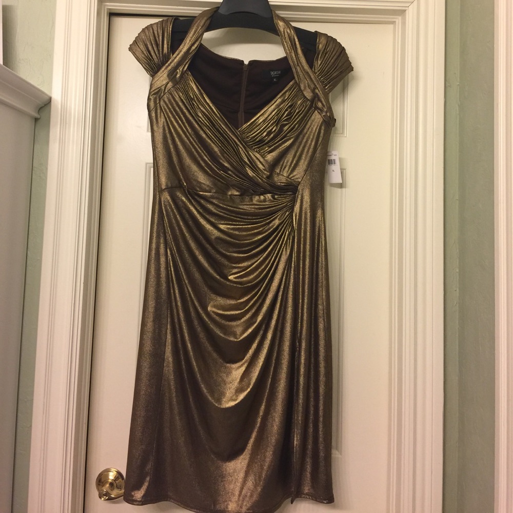 Tadashi Collection gold lame dress, size XL.