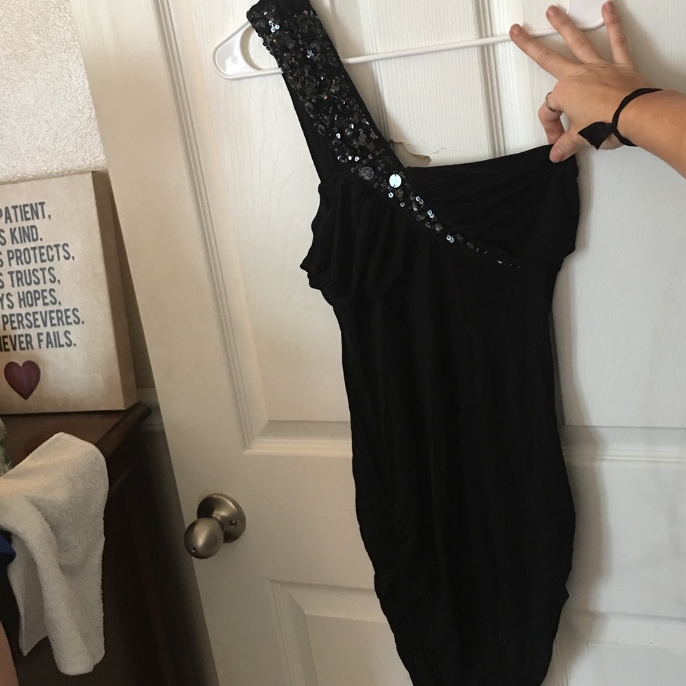 One shoulder black club dress