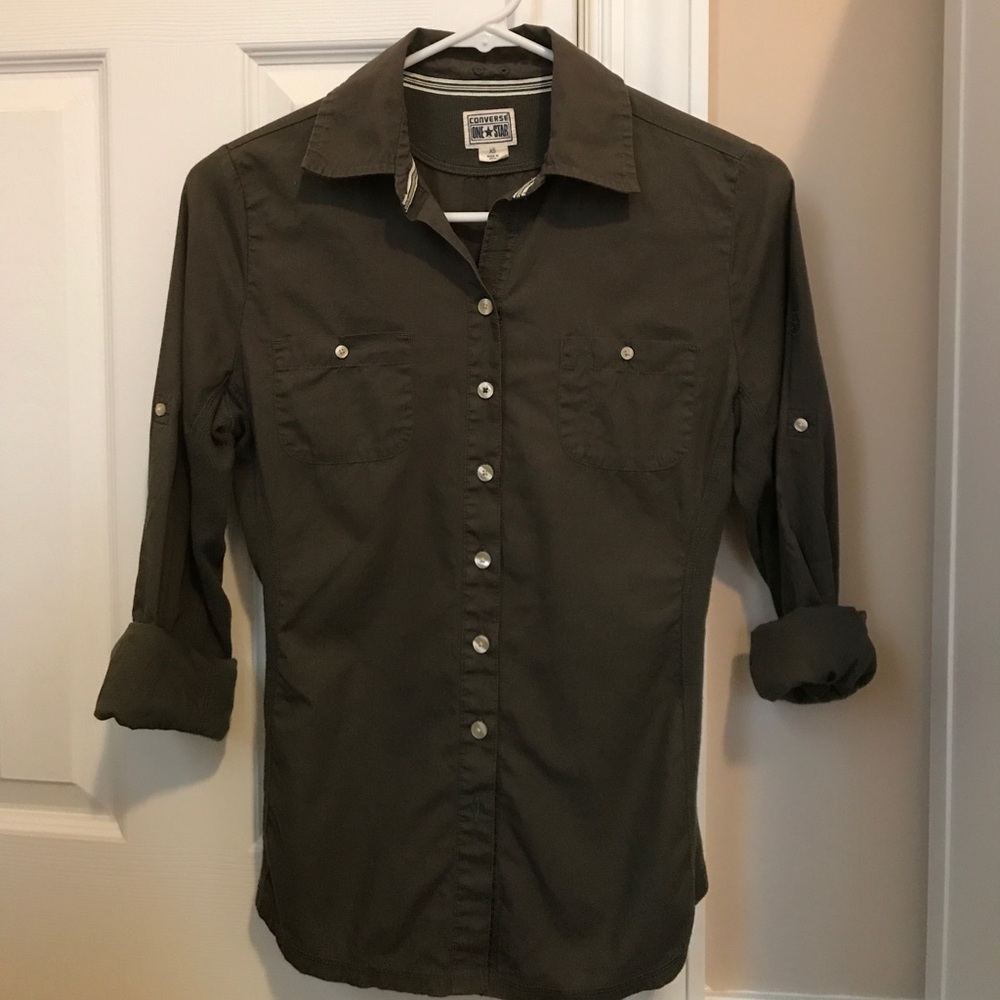 Converse olive green button down