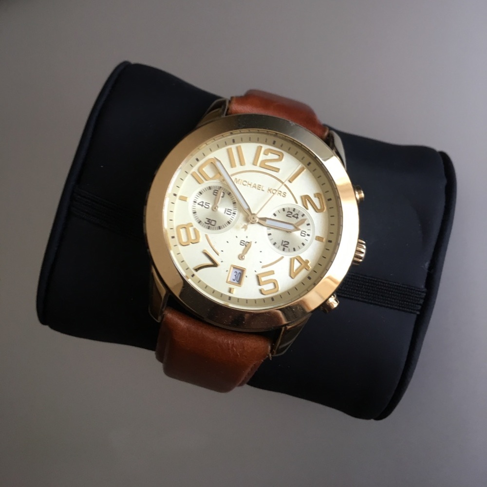 Michael Kors Gold Chronograph & Leather Watch