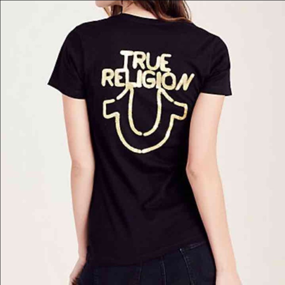 Black and gold True Religon V neck