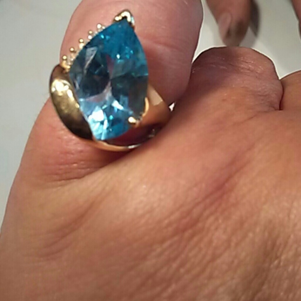 SOLD Blue Topaz & Diamond Ring - Picture 1 of 4