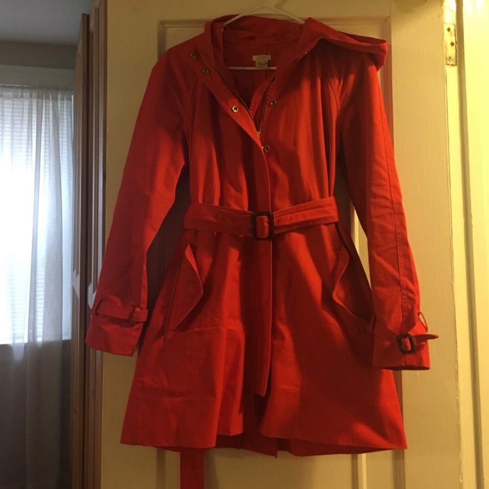 JCrew Matineè Hooded Trench, Red, Size 6 ☂️☂️☂️