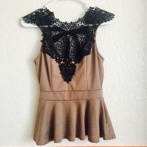 Brown Lace Peplum Top