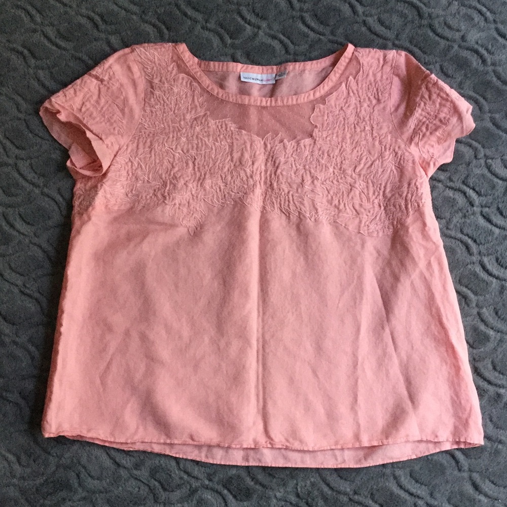 Isaac Mizrahi pink size L linen/cotton blouse
