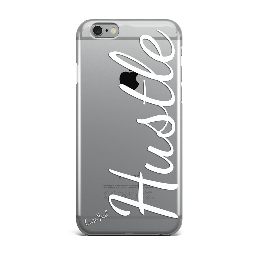 NEW CLEAR PLASTIC IPHONE CASE WITH 'HUSTLE' LOGO