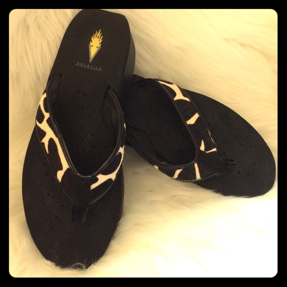 Brand New! Cow Print Volatile Wedge Thong Size 9