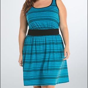 Teal Black Striped Jersey Tank Skater Dress