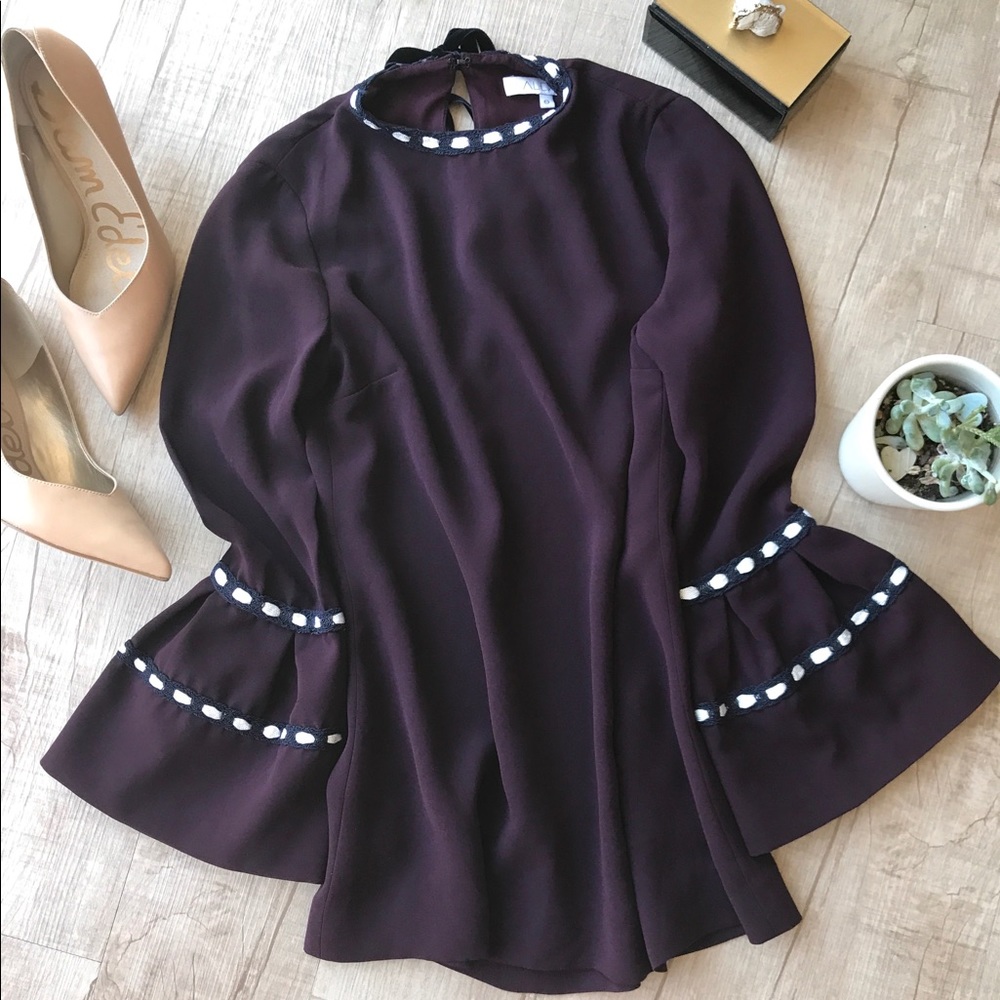 Alexis Ribbon Trimmed Bell Sleeve Shift Dress