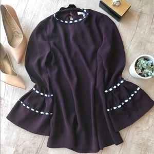 Alexis Ribbon Trimmed Bell Sleeve Shift Dress