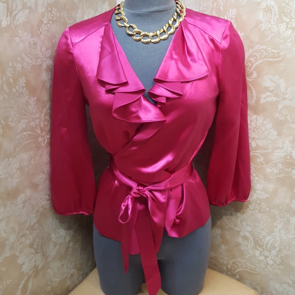 Diane Von Furstenberg Silk Wrap Blouse in Fuchsia