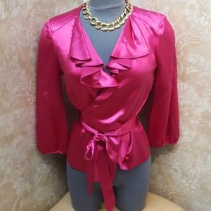 Diane Von Furstenberg Silk Wrap Blouse in Fuchsia