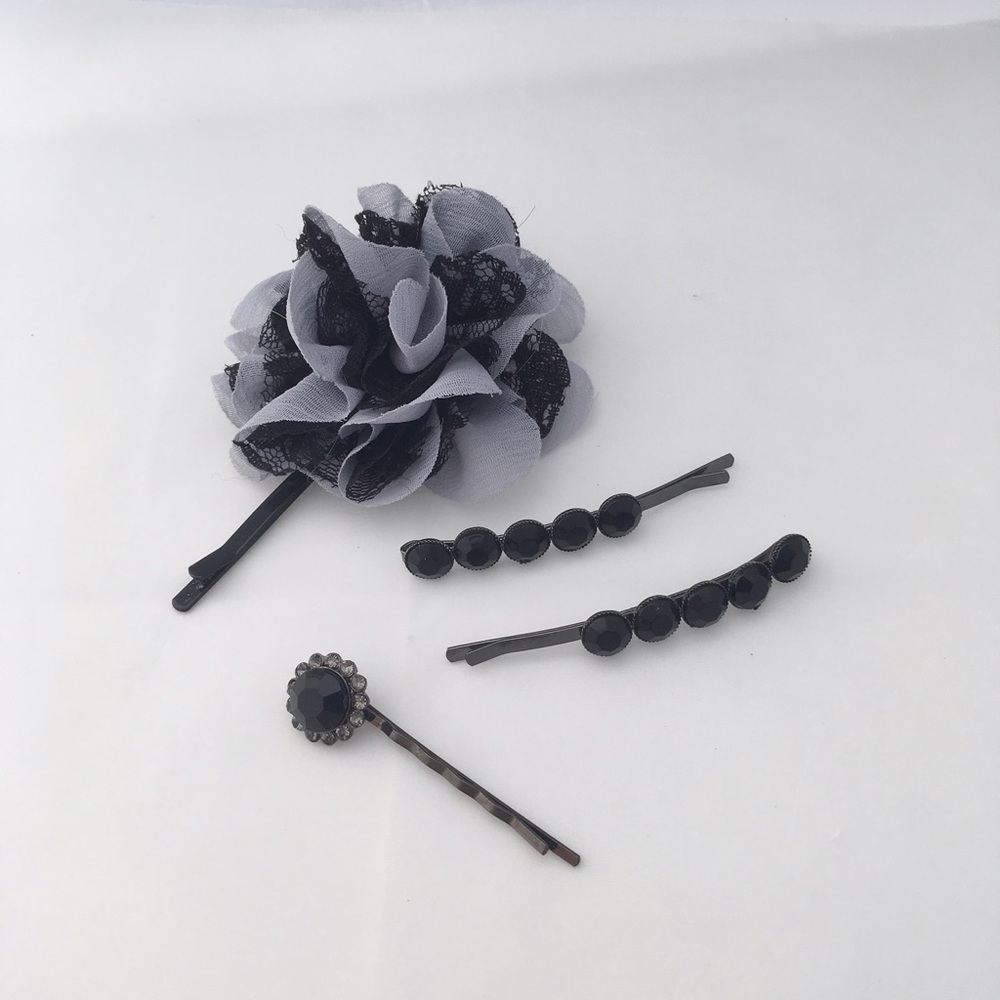 Hair Accessories Bundle Black Rhinestones & Flower