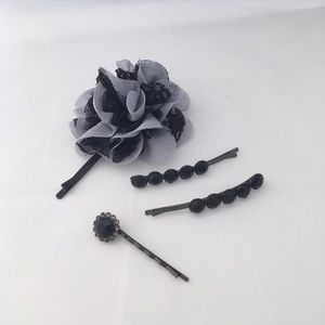 Hair Accessories Bundle Black Rhinestones & Flower