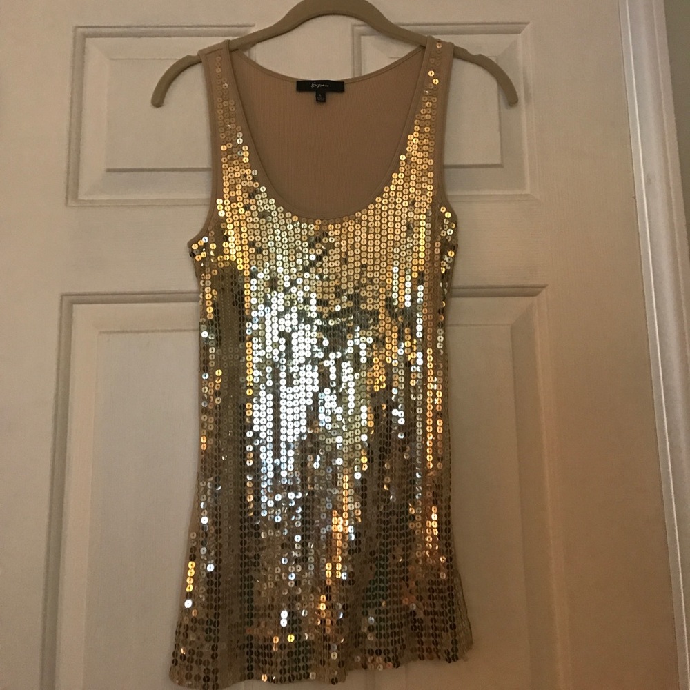 EXPRESS sequined, beige tank top!