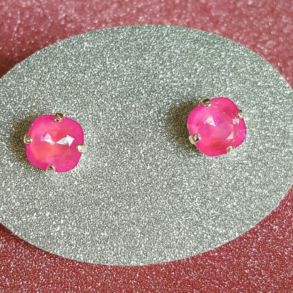 Ultra Neon Pink Cushion Cut Stud Earrings