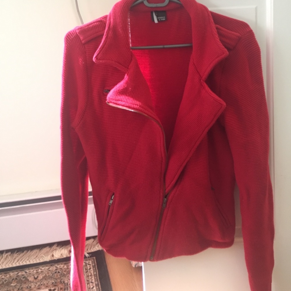 Sparkle & fade red sweater jacket zip-up, medium
