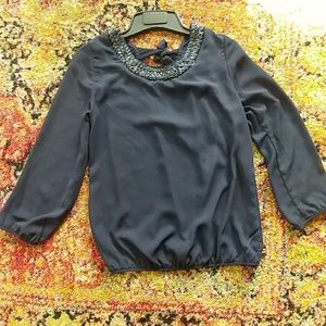 Navy Blue Long-Sleeve Blouse