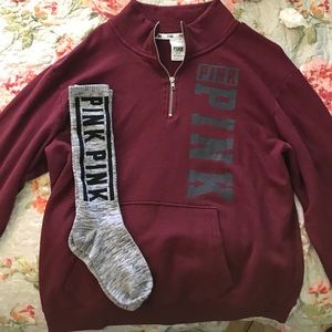 PINK quarter zip and sock BUNDLE