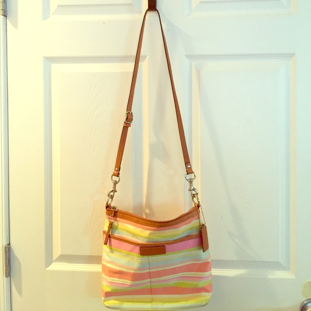 Coach Hampton Pastel Striped Cross Body Bag