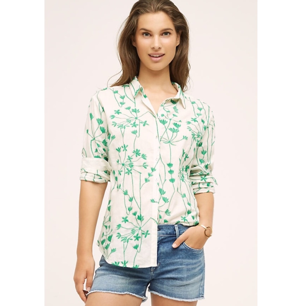 Anthropologie Holding Horses Embroidered Vines Top