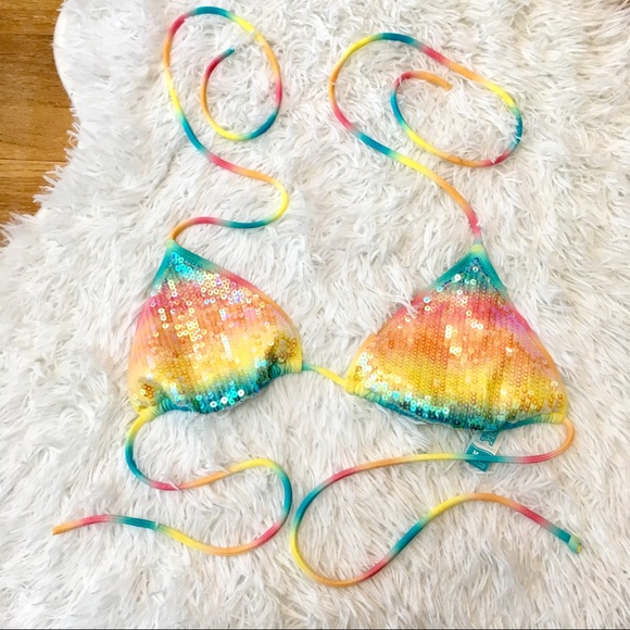 PINK Victoria's Secret Other - VS PINK Victorias Secret Rainbow Sequin Bikini Top