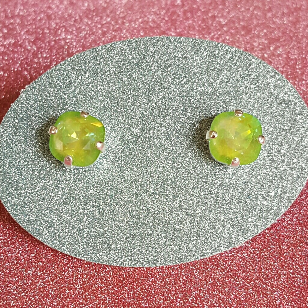 Hot Neon Lime Green Cushion Cut Stud Earrings