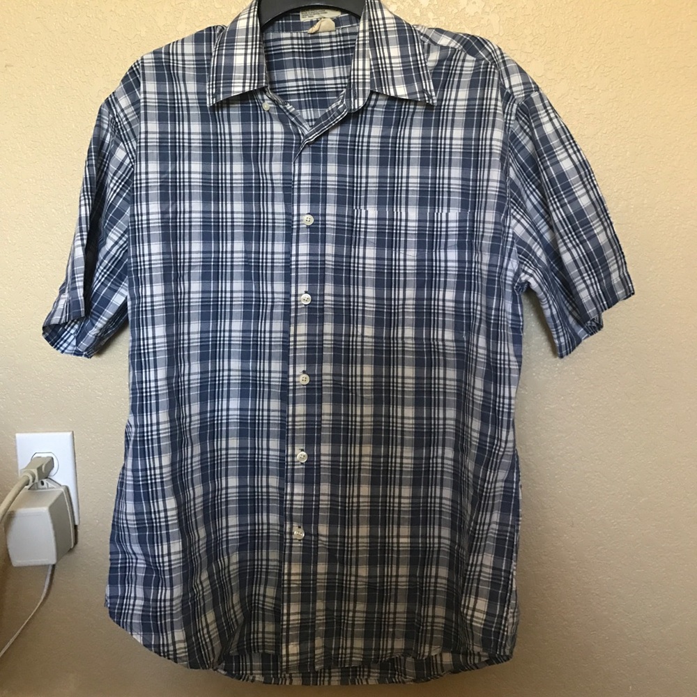 Men's blue and white plaid button up shirt - Picture 1 of 4