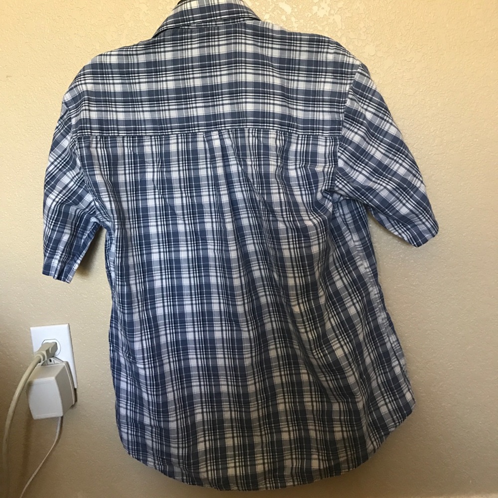 Men's blue and white plaid button up shirt - Picture 2 of 4