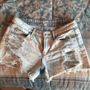 Distressed denim shorts