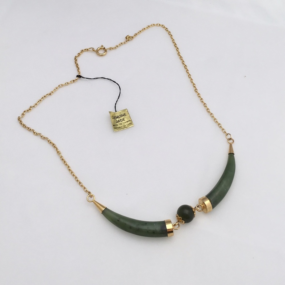 [Vintage] Genuine Jade Dainty Gold Necklace