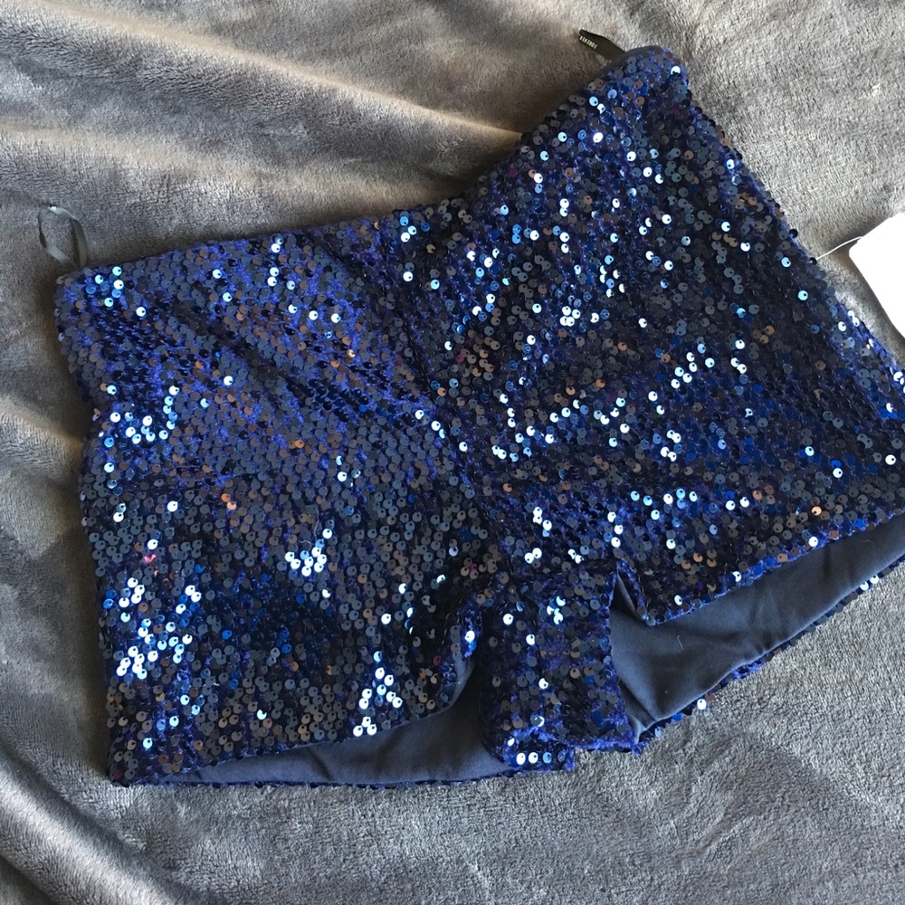 High Waisted Navy/Blue Sequin Shorts