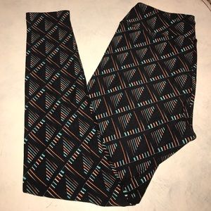 LulaRoe OS Leggings - Black w/ Bright Design