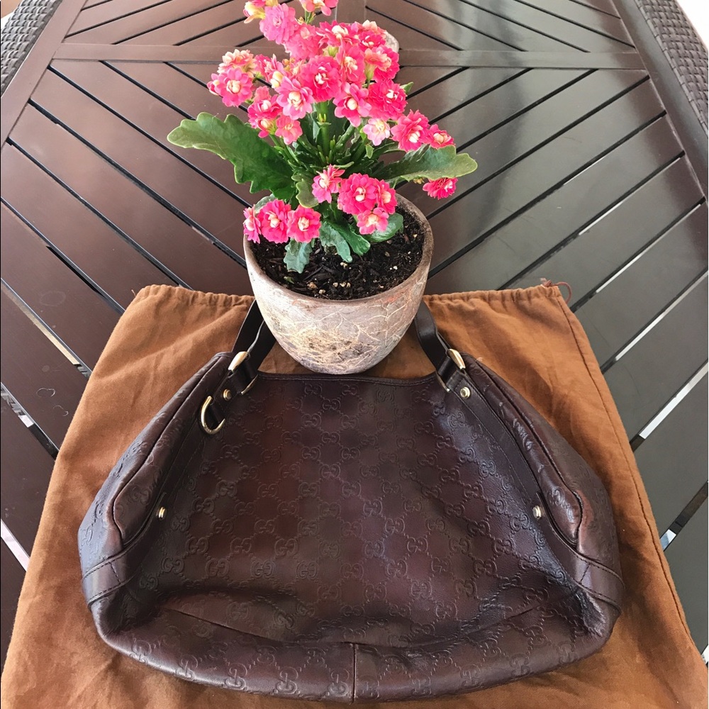 GUCCI DARK BROWN LEATHER "GUCCISSIMA" HOBO BAG