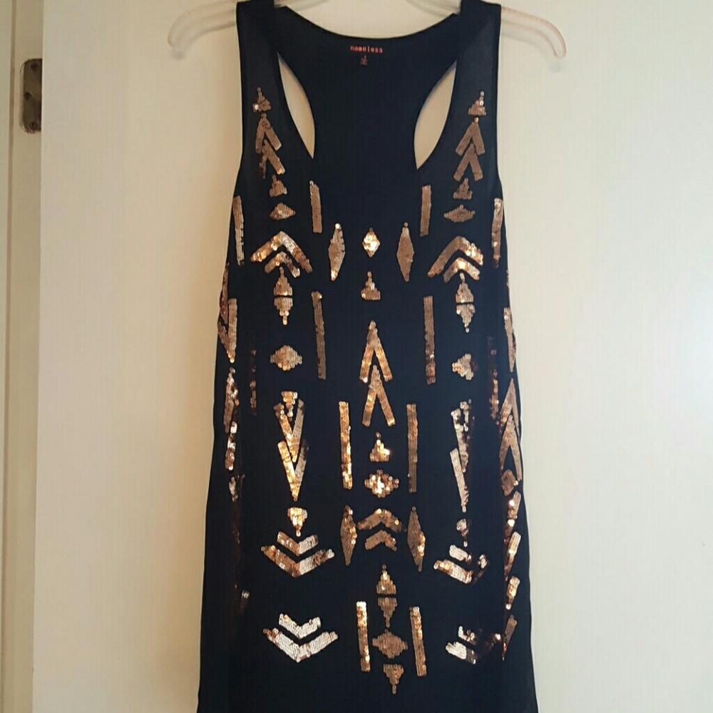 Black Racerback dress with Gold Sequin design