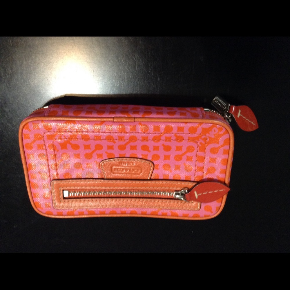 Coach orange and pink jewelry case