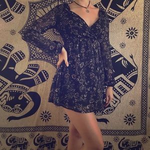 Black long sleeve floral design dress