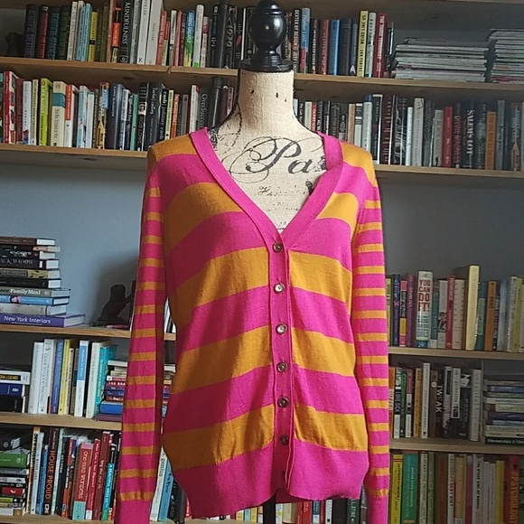 LOFT Sweaters - Bright LOFT Pink & Orange Striped Sweater