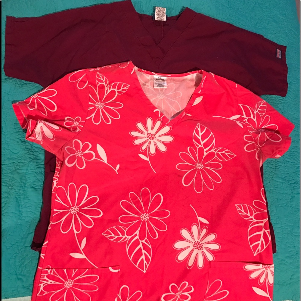 2 women's scrub tops