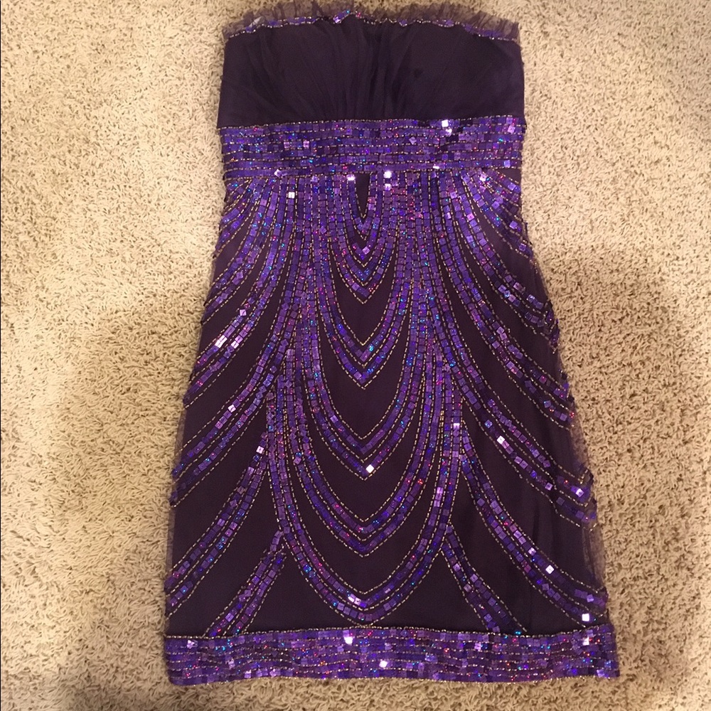 Beyond (Jovani) Purple Sequined Cocktail Dress