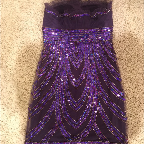 Beyond (Jovani) Purple Sequined Cocktail Dress - Picture 3 of 6