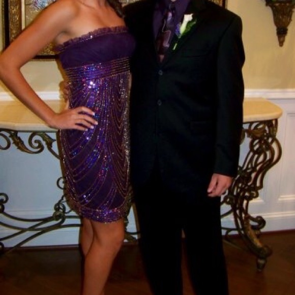 Beyond (Jovani) Purple Sequined Cocktail Dress - Picture 5 of 6