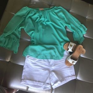 Mint green sheer blouse