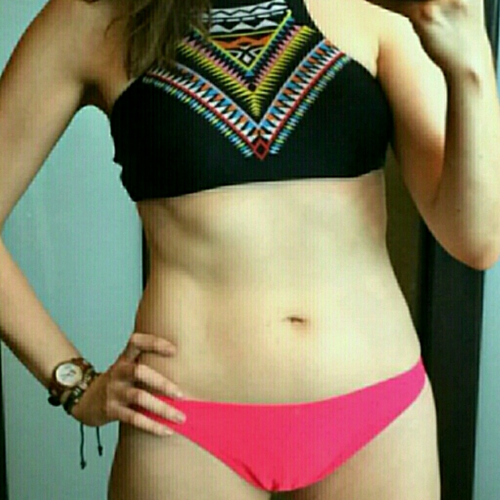 Pink black geometric swimsuit bikini two pieces