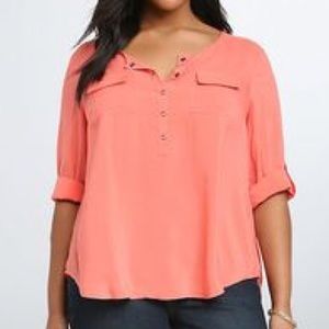 Coral Challis Pocket Pullover Blouse