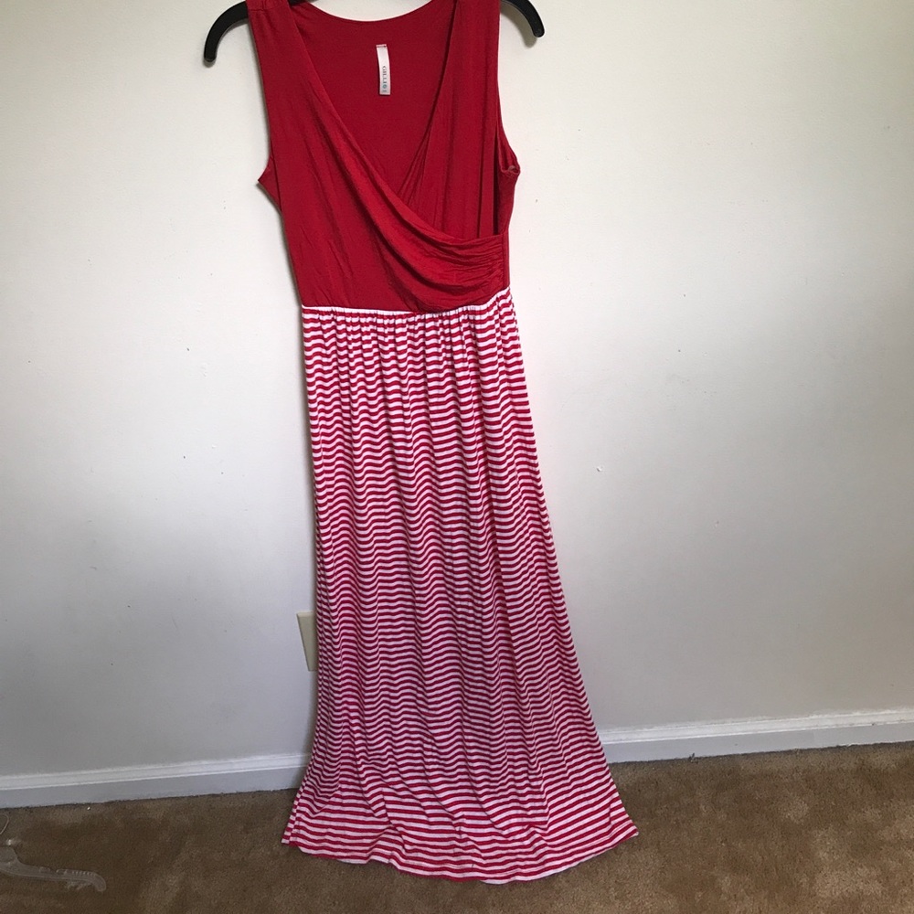 Red and white maxi dress
