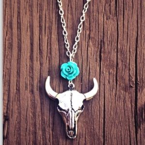 Wild West Skull with Turquoise Rose necklace.