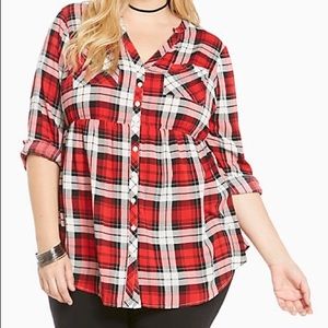 Plaid Challis Button Front Tunic