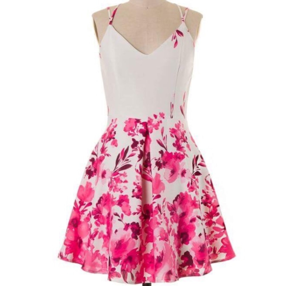 Spring Fit and Flare Pink Floral Dress - Picture 2 of 5