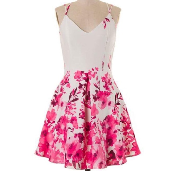 Spring Fit and Flare Pink Floral Dress - Picture 2 of 5